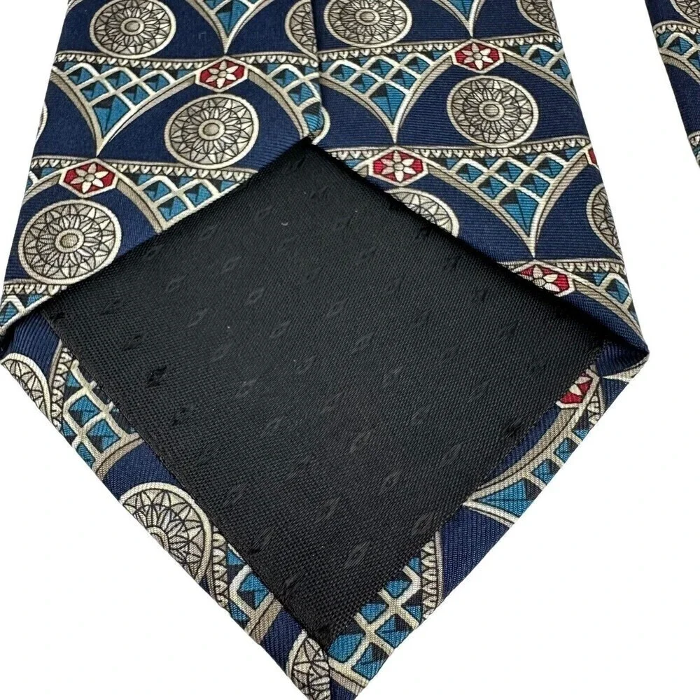 Oscar De La Renta Tie Mens Navy Medallion 100% Silk Necktie Woven Made in Italy